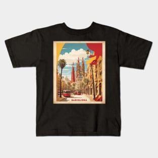 Cathedral of the Holy Cross and Saint Eulalia Barcelona Spain Travel Tourism Retro Vintage Art Kids T-Shirt